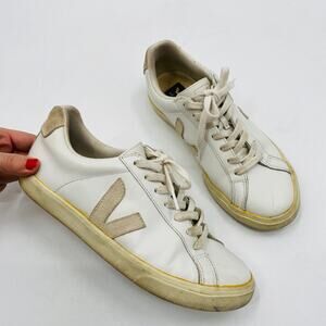 Veja White leather cream accent sneakers